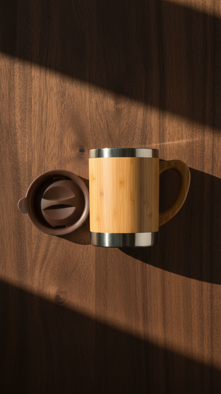 Stainless Steel Bamboo Coffee Mug with Lid – 300ml