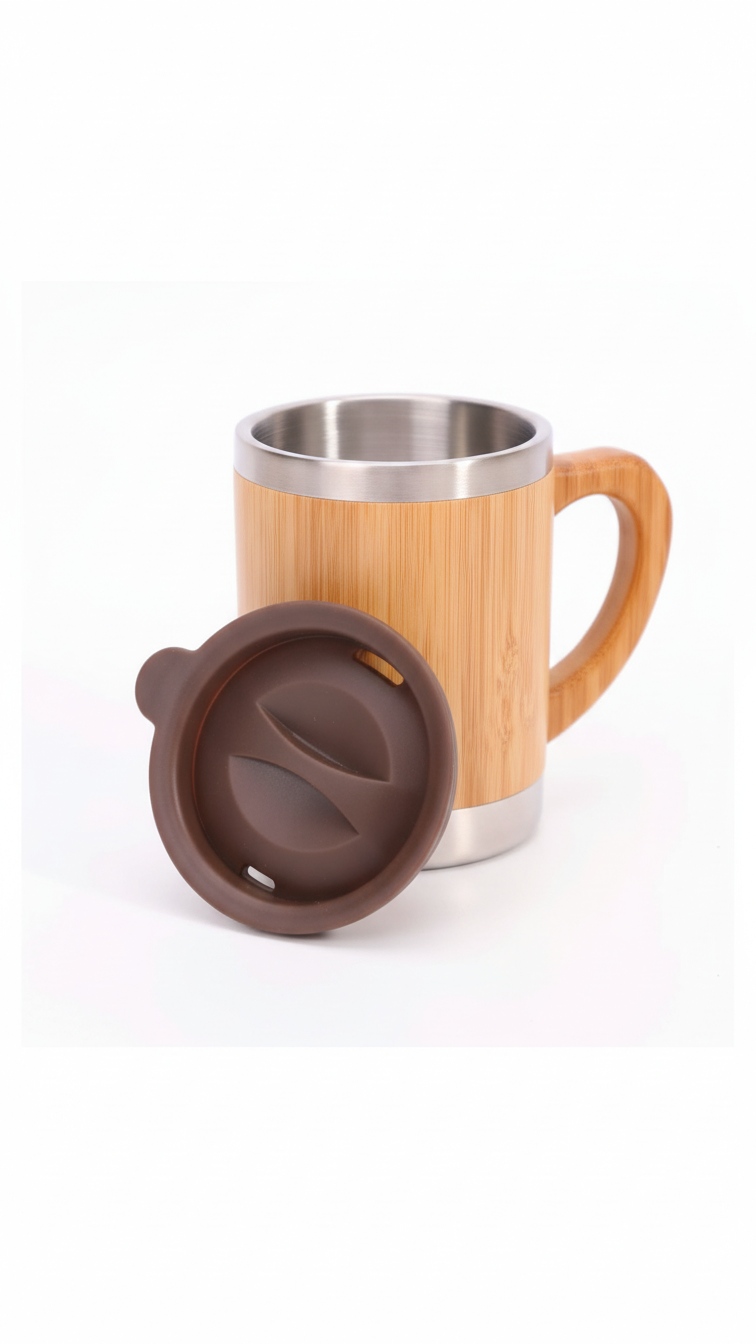 Stainless Steel Bamboo Coffee Mug with Lid – 300ml