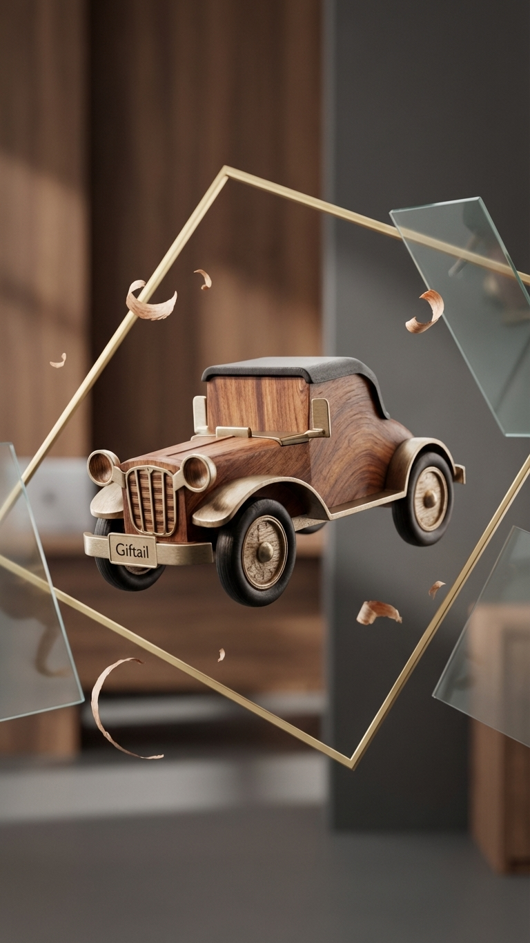 Classic Vintage Wooden Car Showpiece – Decorative Collectible Model