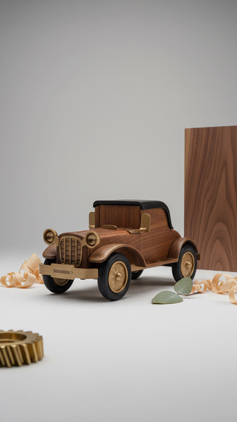 Classic Vintage Wooden Car Showpiece – Decorative Collectible Model